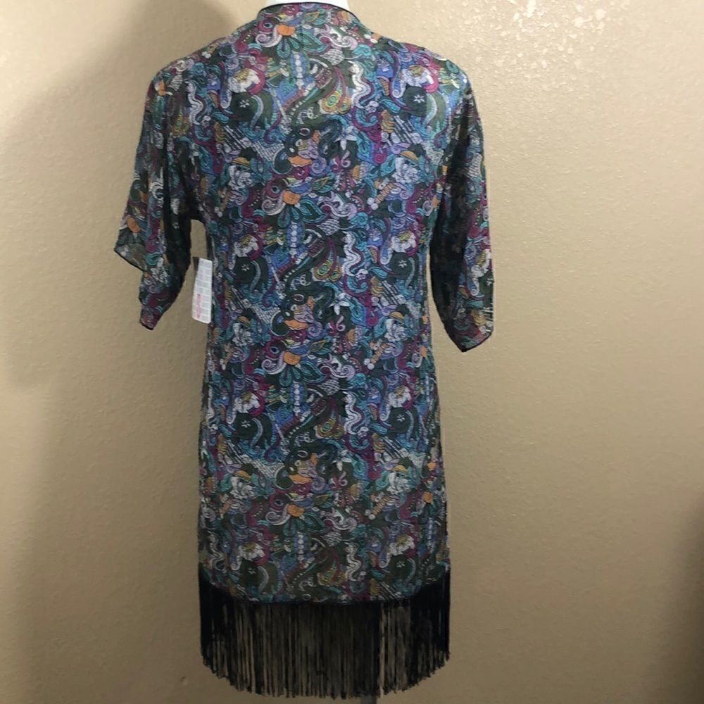 Lularoe green purple short sleeve open kimono - Picture 6 of 9